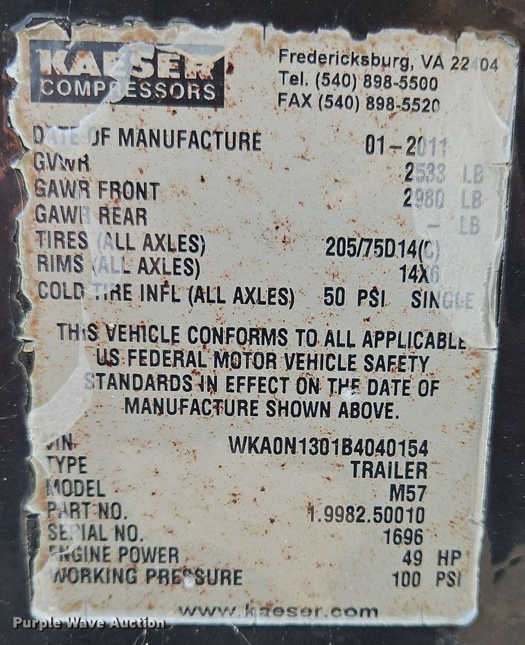 image for item OJ9840 2011 Kaeser M57 air compressor