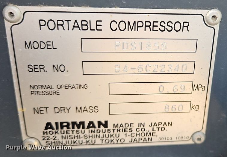 image for item OJ9843 Airman PDS1855 air compressor