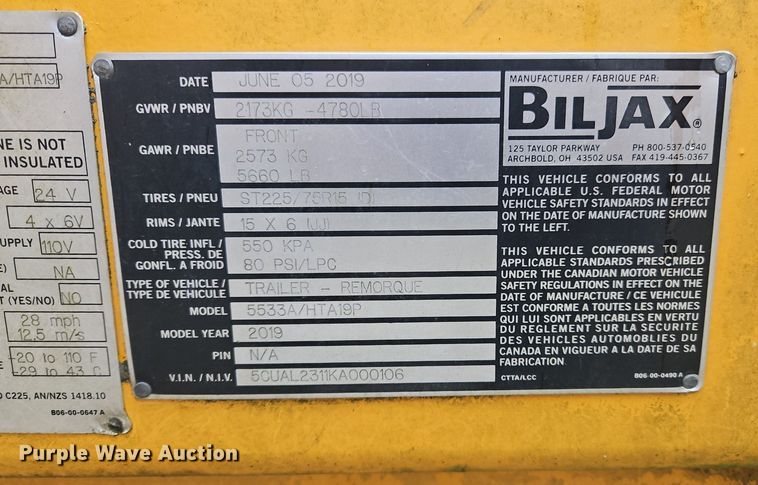 image for item OJ9848 2019 Biljax 5533A boom lift