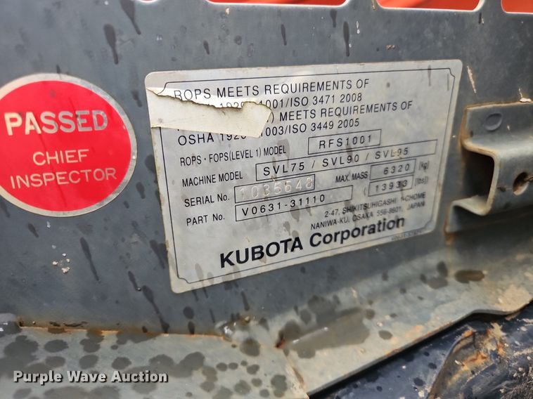 image for item OJ9849 2019 Kubota SVL75-2 tracked skid steer loader