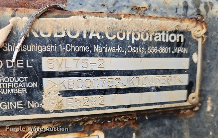 image for item OJ9849 2019 Kubota SVL75-2 tracked skid steer loader