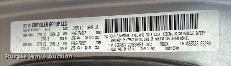 image for item DD3196 2013 Dodge Ram 1500 Crew Cab pickup truck