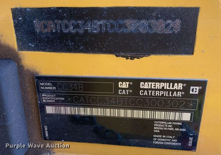 image for item DM1801 2019 Caterpillar CC34B single drum vibratory roller
