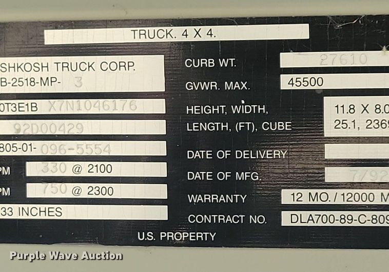 image for item DN3526 1992 Oshkosh HB2518-MP3 snowblower truck
