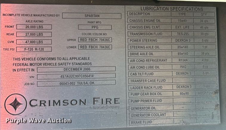 image for item DO7471 2007 Spartan Gladiator Classic pumper fire truck