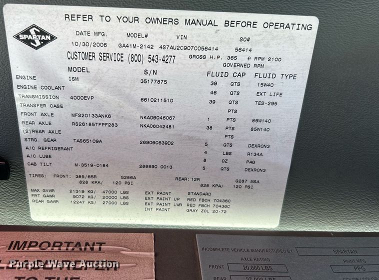 image for item DO7471 2007 Spartan Gladiator Classic pumper fire truck