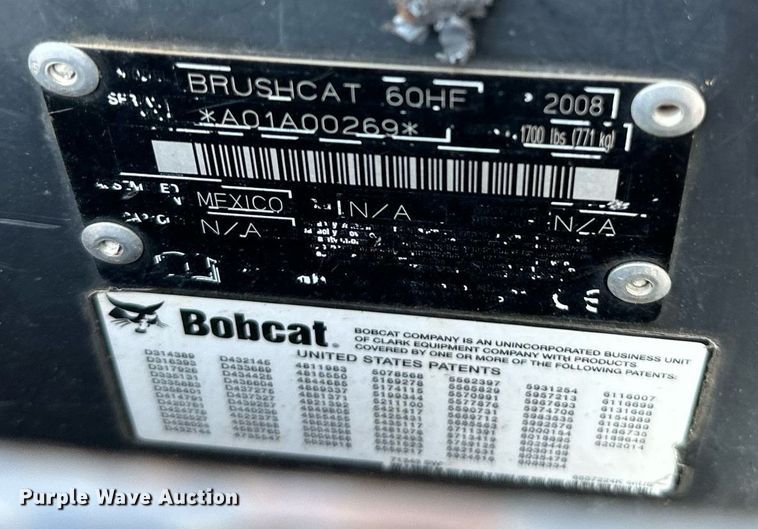 image for item DP8511 2008 Bobcat Brushcat 60HF skid steer rotary mower