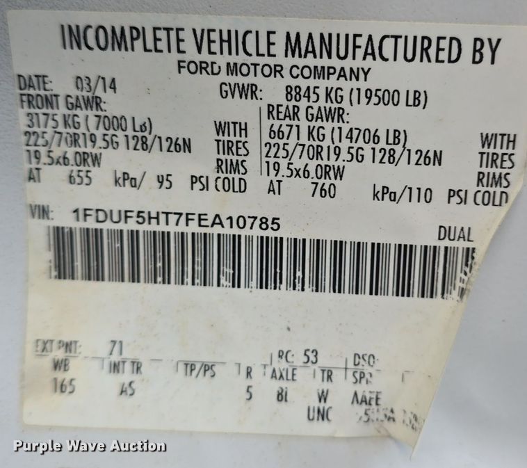 image for item DQ4551 2015 Ford F550 Super Duty XL dump truck