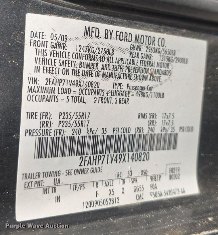 image for item DQ4556 2009 Ford Crown Victoria Police Interceptor 