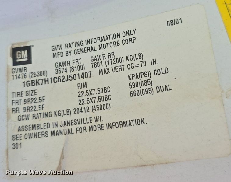 image for item DQ4562 2002 Chevrolet C6500 utility / service truck