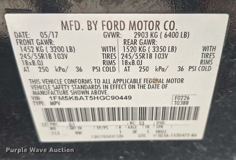 image for item DQ5151 2017 Ford Explorer Police Interceptor SUV