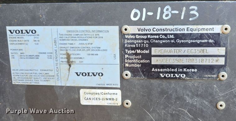 image for item DR4470 2018 Volvo  EC350EL excavator