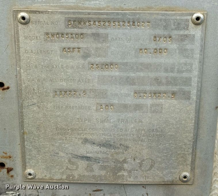 image for item DX1224 2005 STECO SW045100 walking floor trailer