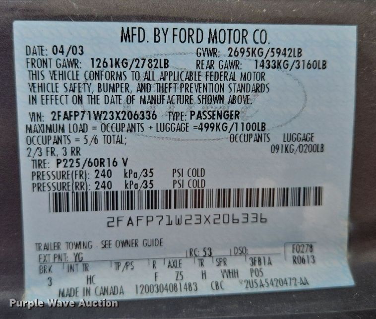 image for item EE8472 2003 Ford Crown Victoria Police Interceptor    