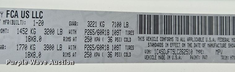 image for item EE8502 2020 Dodge  Durango SSV SUV