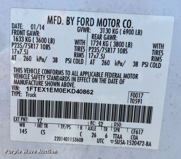 image for item EJ2991 2014 Ford F150 XL  SuperCab pickup truck