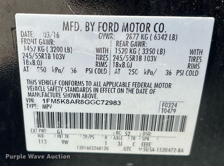 image for item EJ2994 2016 Ford Explorer Police Interceptor SUV