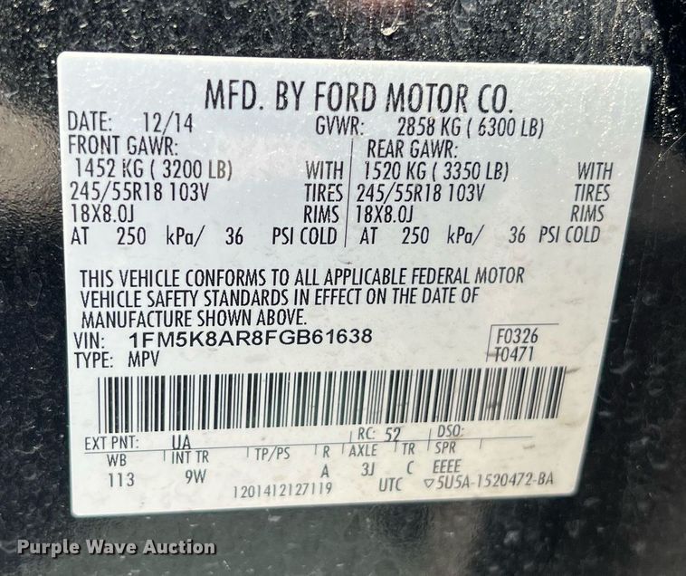 image for item EJ2995 2015 Ford Explorer Police Interceptor SUV