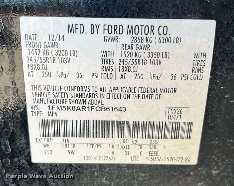 image for item EJ2996 2015 Ford Explorer Police Interceptor SUV