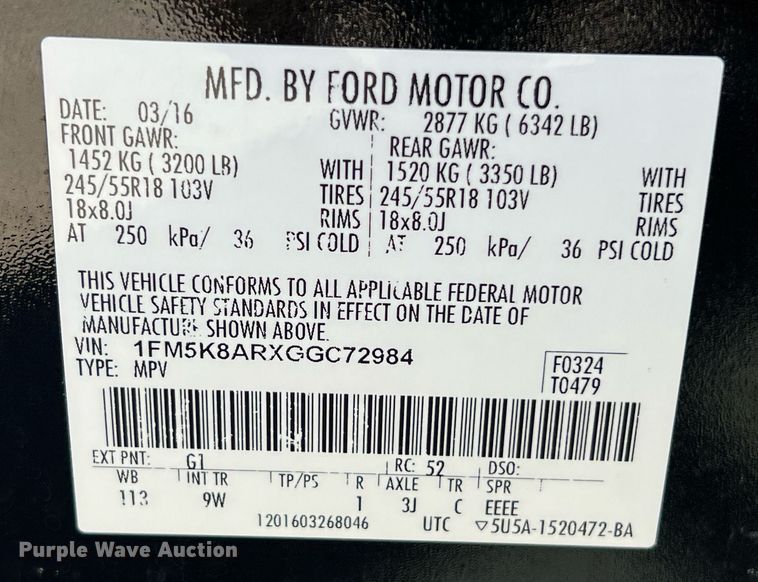 image for item EJ2997 2016 Ford Explorer Police Interceptor SUV