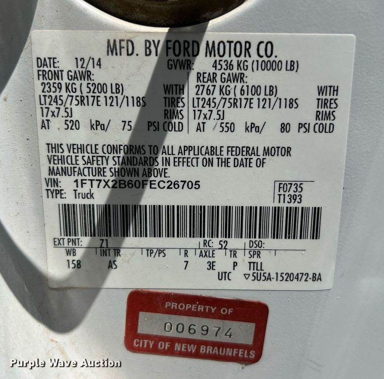 image for item EJ2998 2015 Ford F250 Super Duty XL SuperCab pickup truck