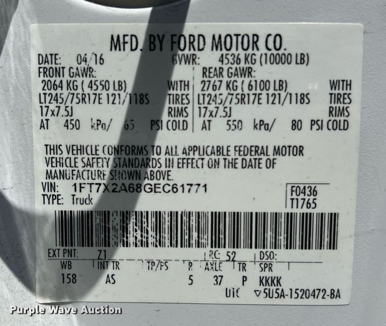 image for item EJ3001 2016 Ford F250 Super Duty XL SuperCab pickup truck