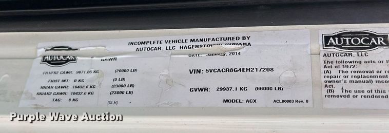 image for item EJ3003 2014 AutoCar Xpeditor  refuse truck