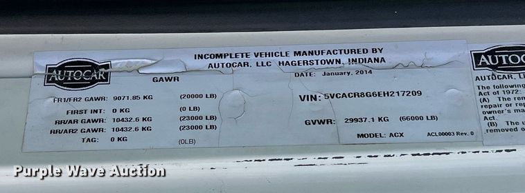 image for item EJ3004 2014 AutoCar Xpeditor refuse truck