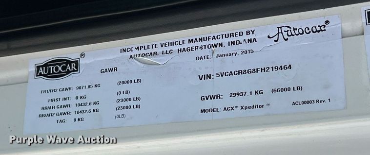 image for item EJ3005 2015 AutoCar Xpeditor refuse truck