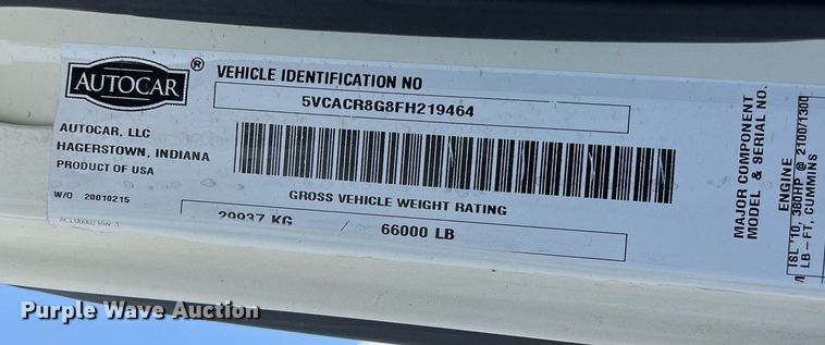 image for item EJ3005 2015 AutoCar Xpeditor refuse truck