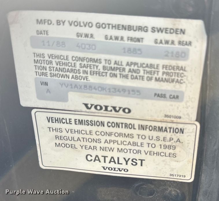 image for item JD9297 1989 Volvo 240 DL 