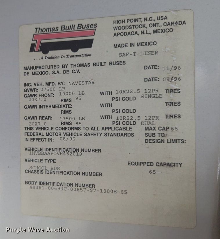 image for item NG9928 1997 International 3800 school bus