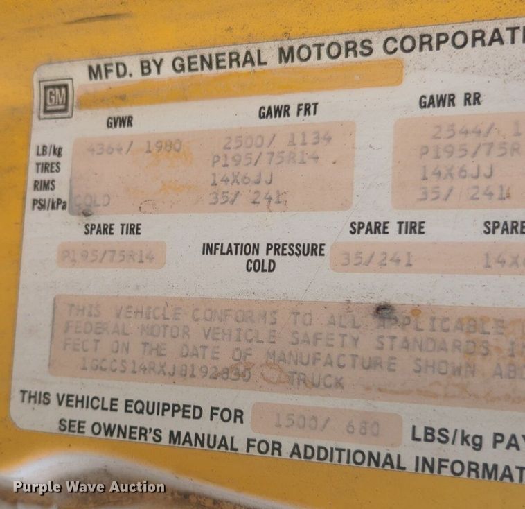 image for item NG9930 1988 Chevrolet S10 utility bed pickup truck