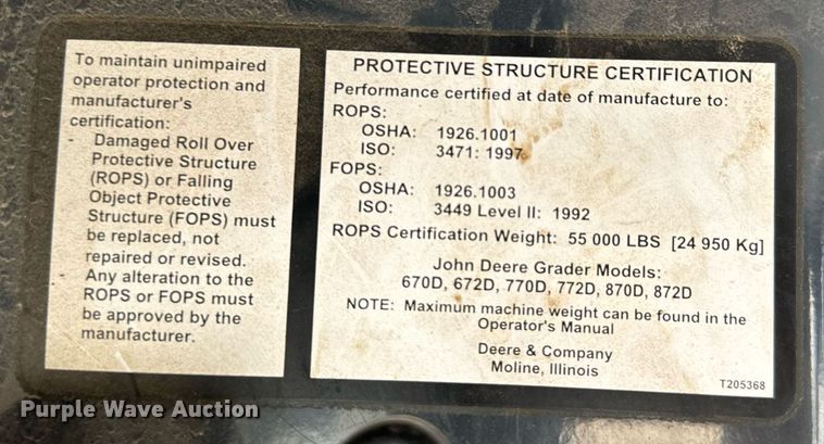 image for item NQ9680 2007 John Deere  670D motor grader