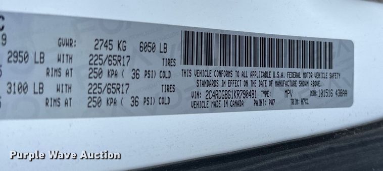 image for item NQ9774 2019 Dodge Grand Caravan  van