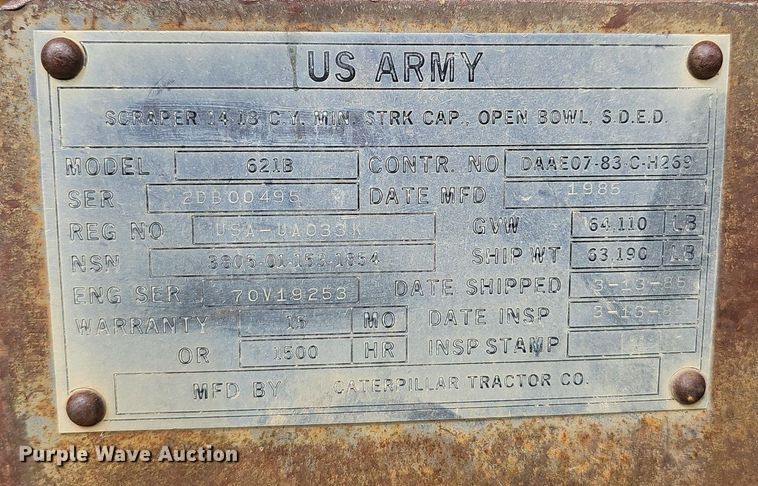 image for item NX9109 1985 Caterpillar  621B conventional scraper 