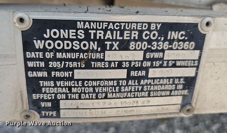 image for item NX9121 1999 Jones Trailer  kennel trailer 