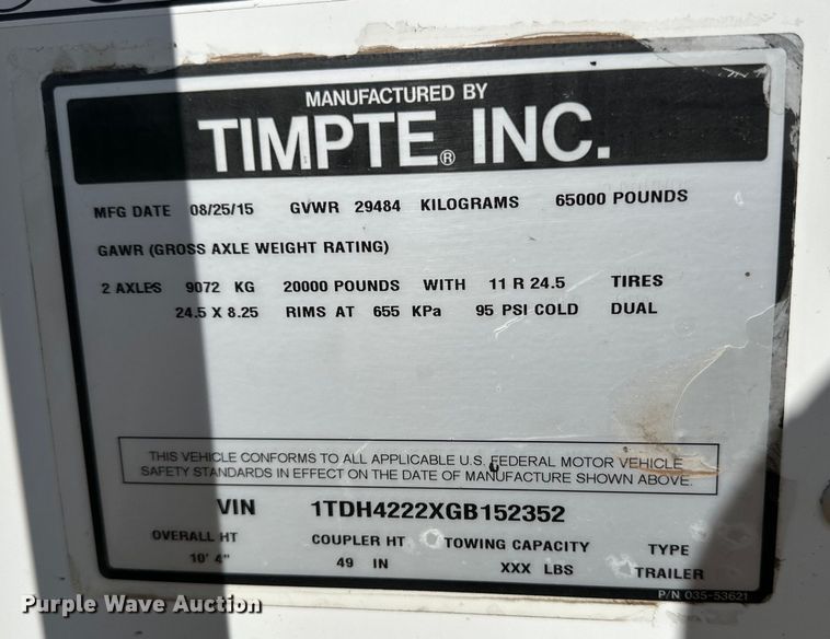 image for item DG4470 2016 Timpte grain trailer