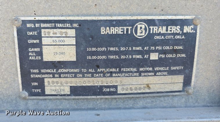 image for item DS4821 1983 Barrett Trailers livestock trailer