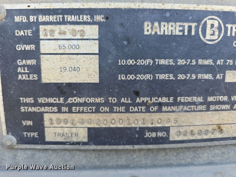 image for item DS4821 1983 Barrett Trailers livestock trailer