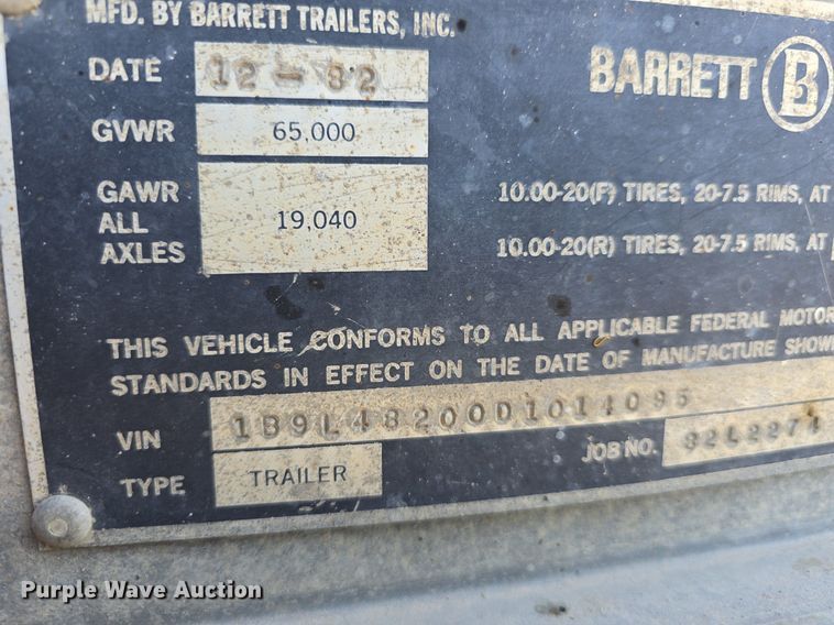 image for item DS4821 1983 Barrett Trailers livestock trailer