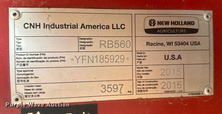 image for item DV2762 2015 New Holland RB560 round baler