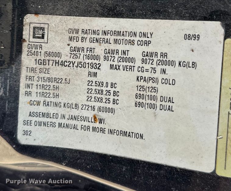 image for item EH7010 2000 Chevrolet C8500 fertilizer delivery truck