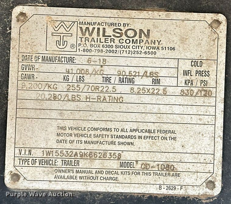 image for item DD3208 2019 Wilson  drop deck trailer