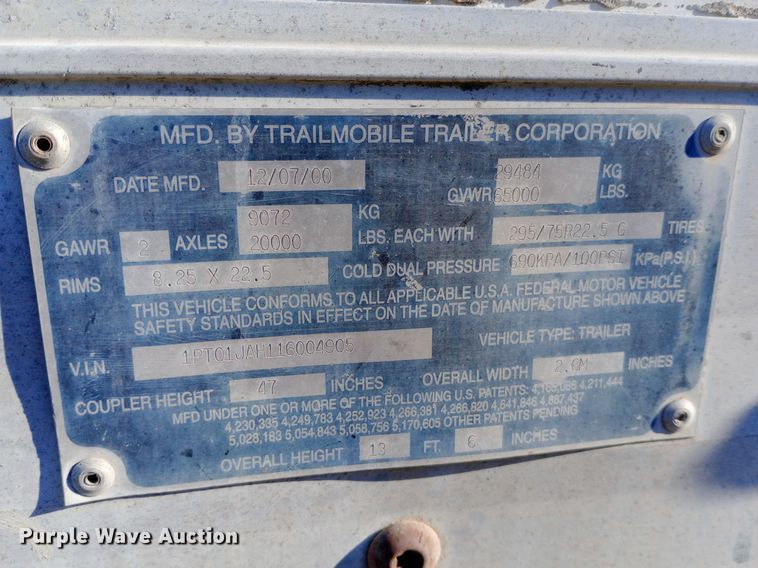 image for item DH1251 2001 Trailmobile dry van trailer