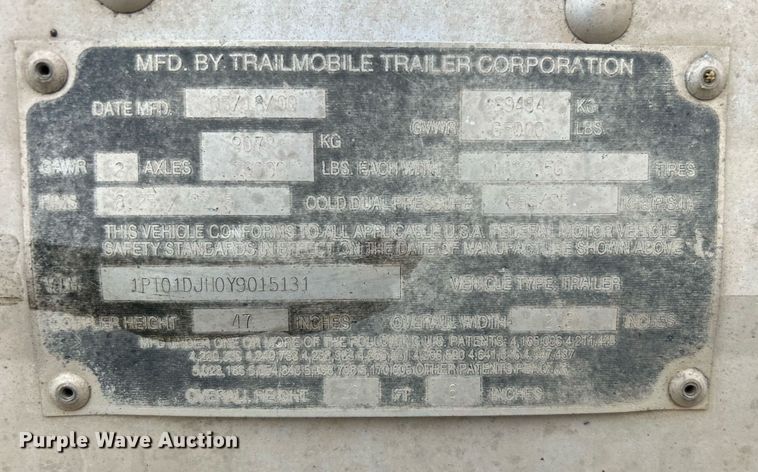 image for item DO7458 2000 Trailmobile Trailer Corp. dry van trailer