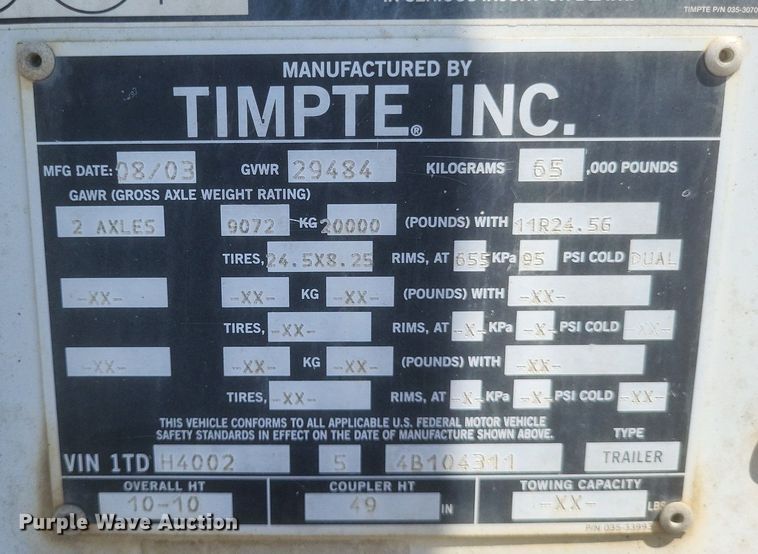 image for item DR4964 2004 Timpte  grain trailer