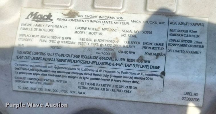 image for item DR4965 2015 Mack  CXU semi truck