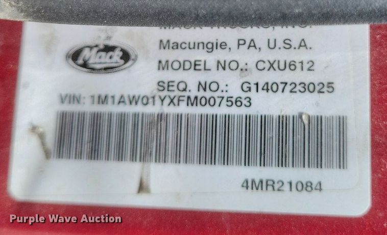 image for item DR4965 2015 Mack  CXU semi truck