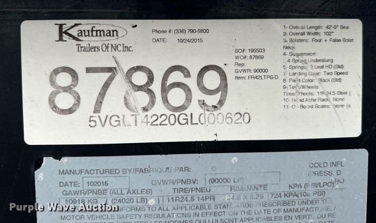 image for item DS7519 2016 Kaufman LT42S log trailer